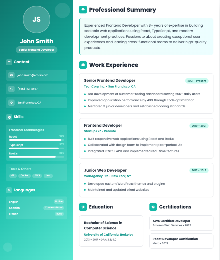 Green Blend resume template preview