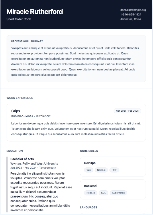 Executive Header Band resume template preview