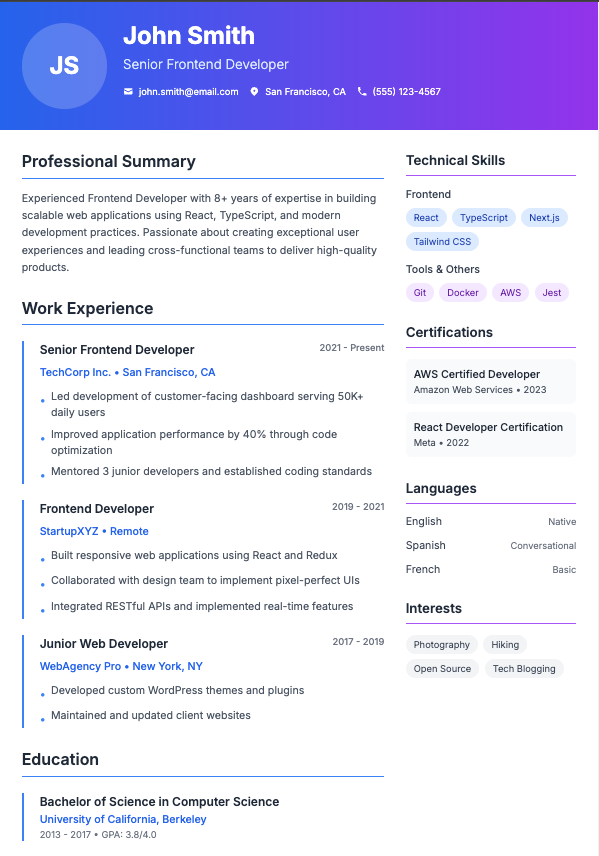 Blue Blend resume template preview