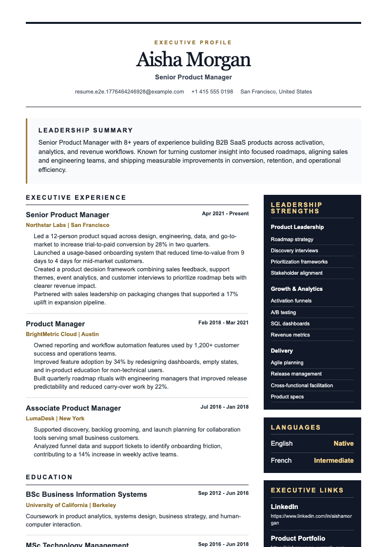 Executive Board resume template preview