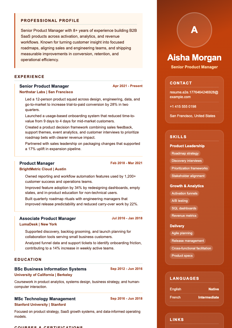 Orange Blend resume template preview