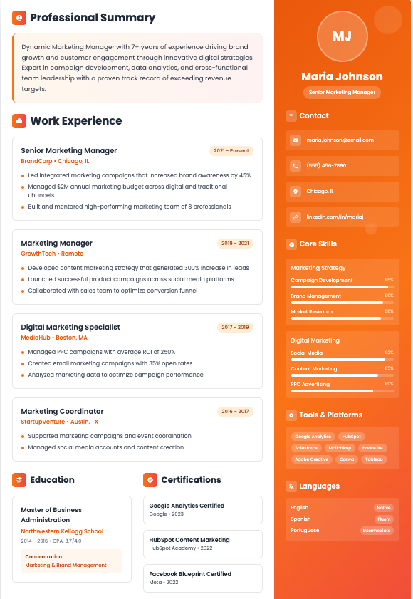 Orange Blend resume template preview