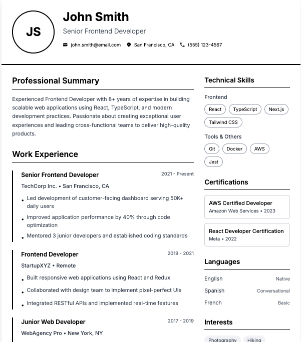Black & White resume template preview