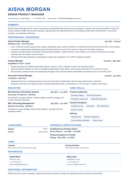 Helsinki Signature resume template preview