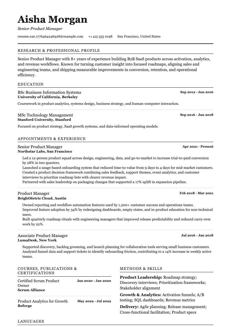 Oxford Academic resume template preview
