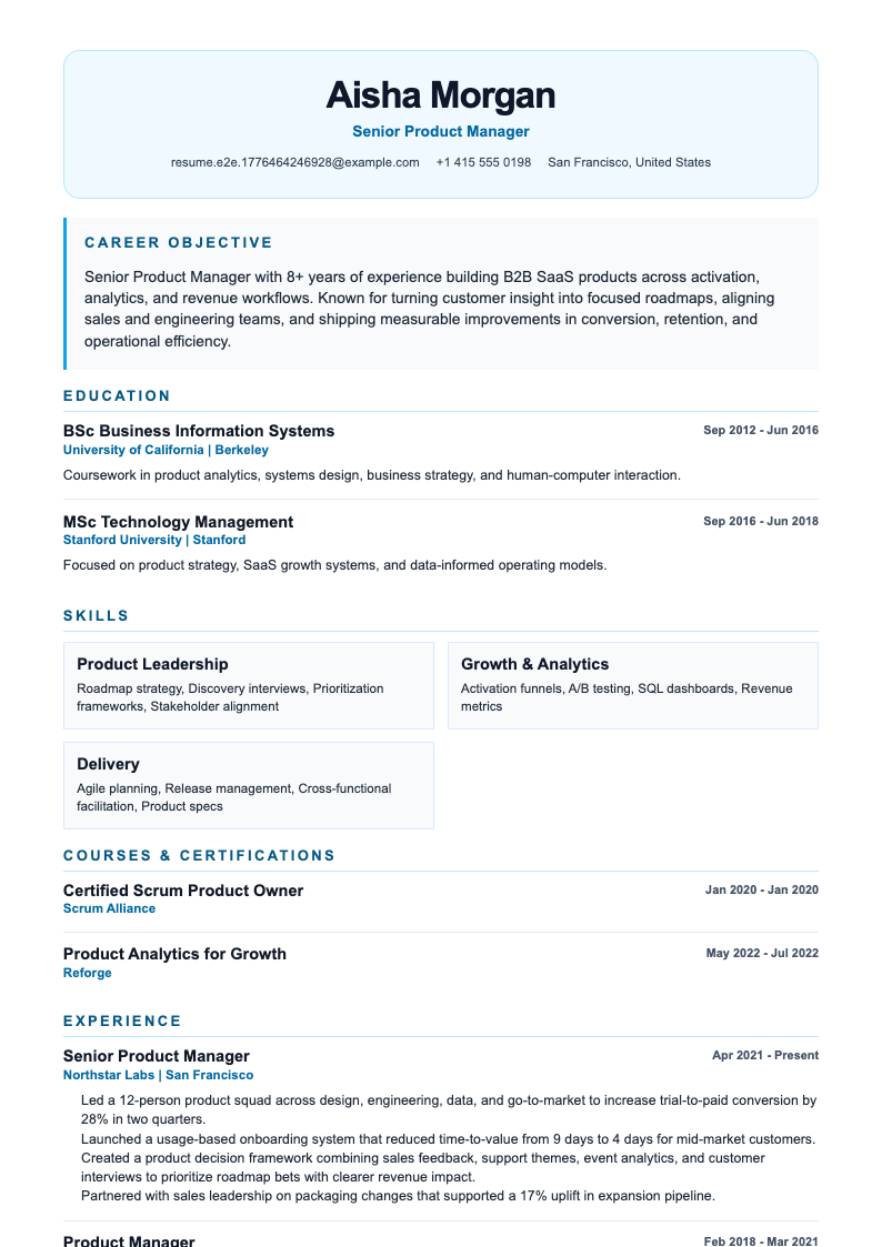 Graduate Starter resume template preview
