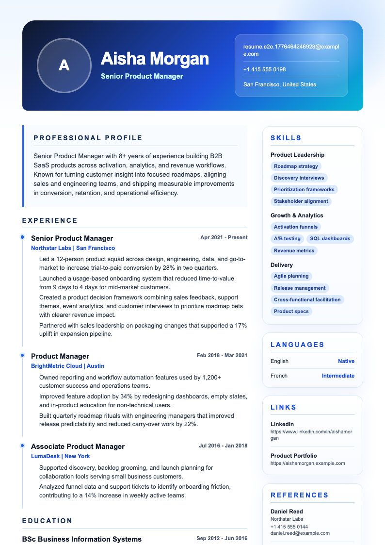 Blue Radiant Blend resume template preview
