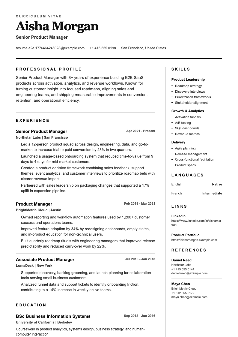 Black & White resume template preview