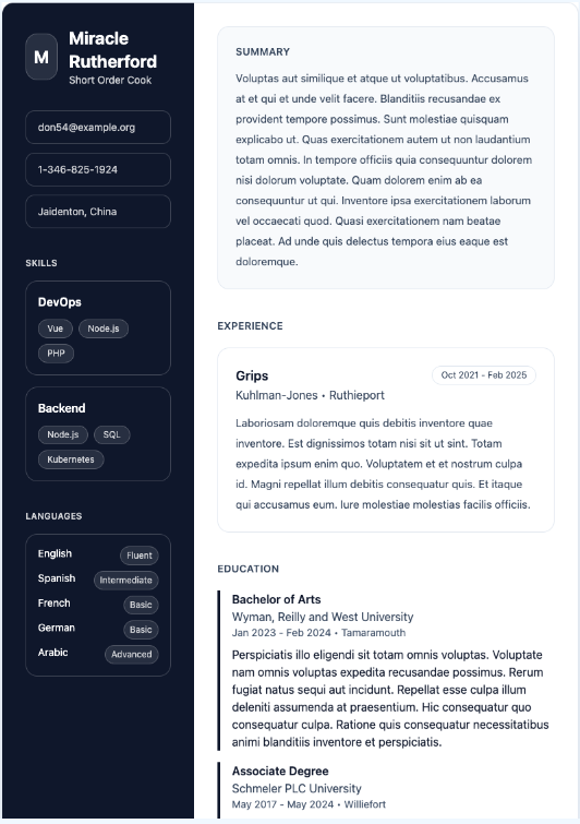 Dark Sidebar resume template preview